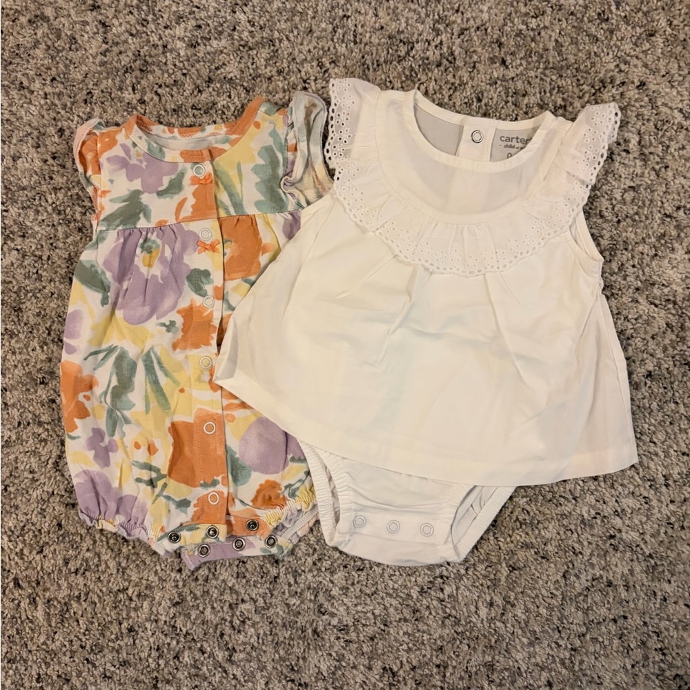 Carter's White and Floral Baby Romper Sets